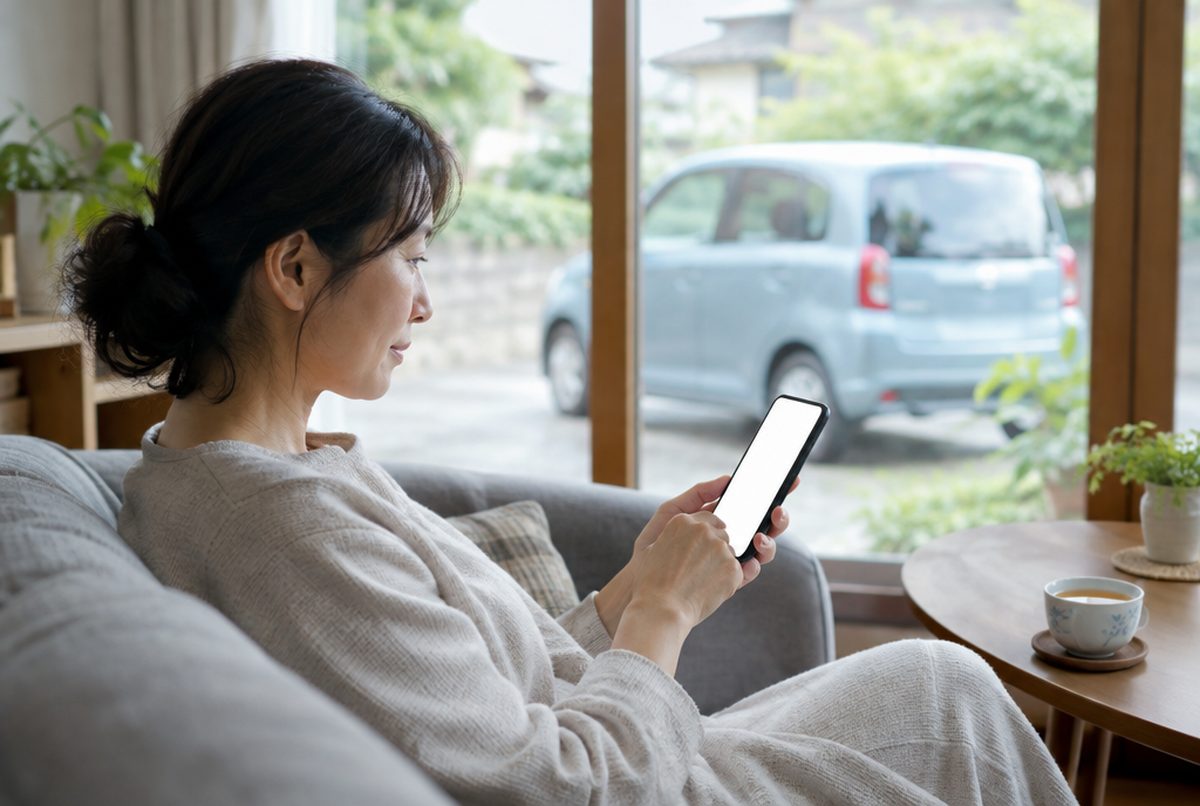ローン中の車の疑問をスマートフォンで調べる人